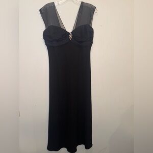 Vintage Bellessa Black Sleeveless Dress with Sheer Accents & Brooch Size 12